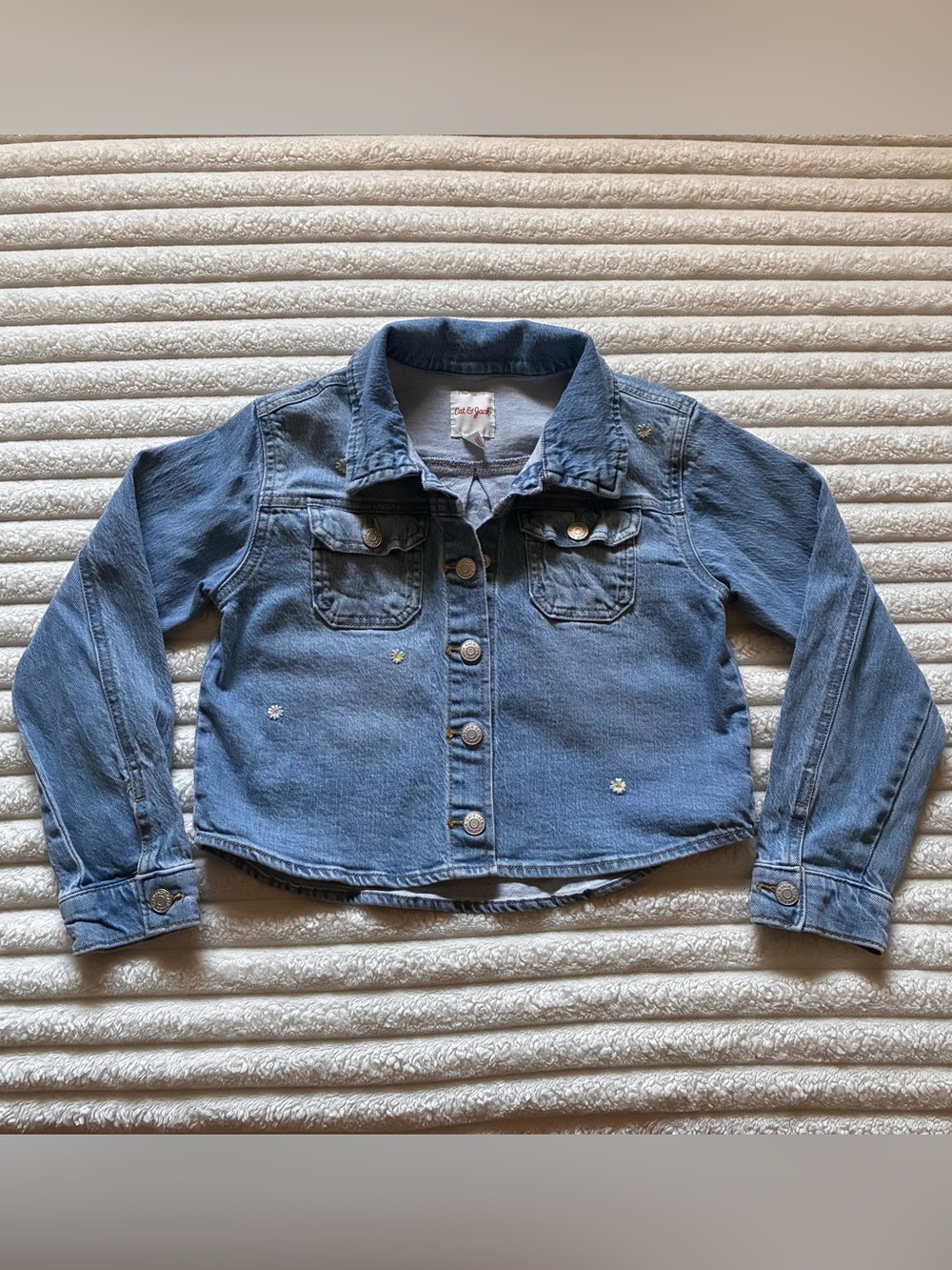 Cat & Jack Girl's Size L 10-12 Blue Denim Jean Jacket Shirt Flower Daisy
